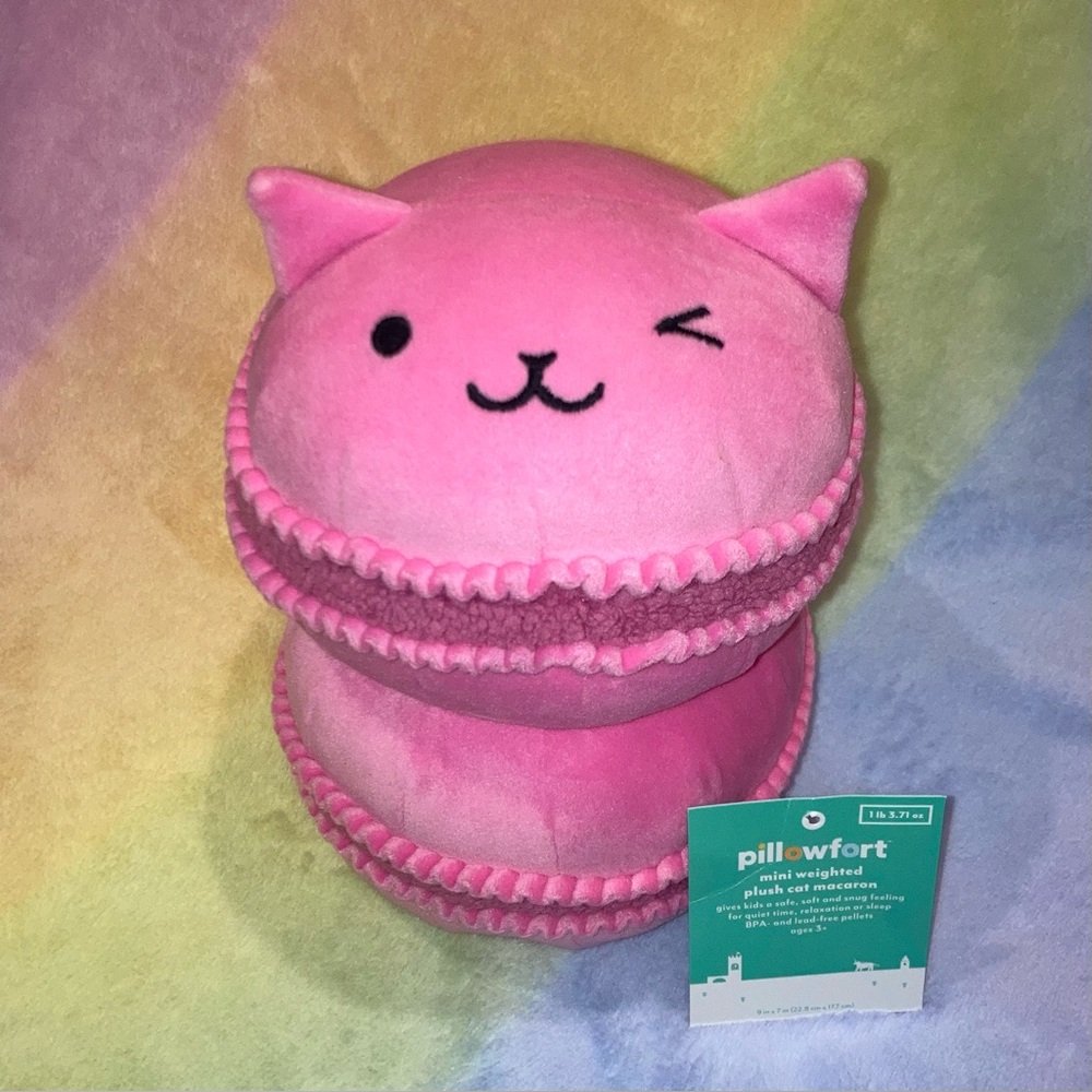 Pillowfort Mini Weighted Plush Pink Kitty Cat Macaron - 1 lb - Target